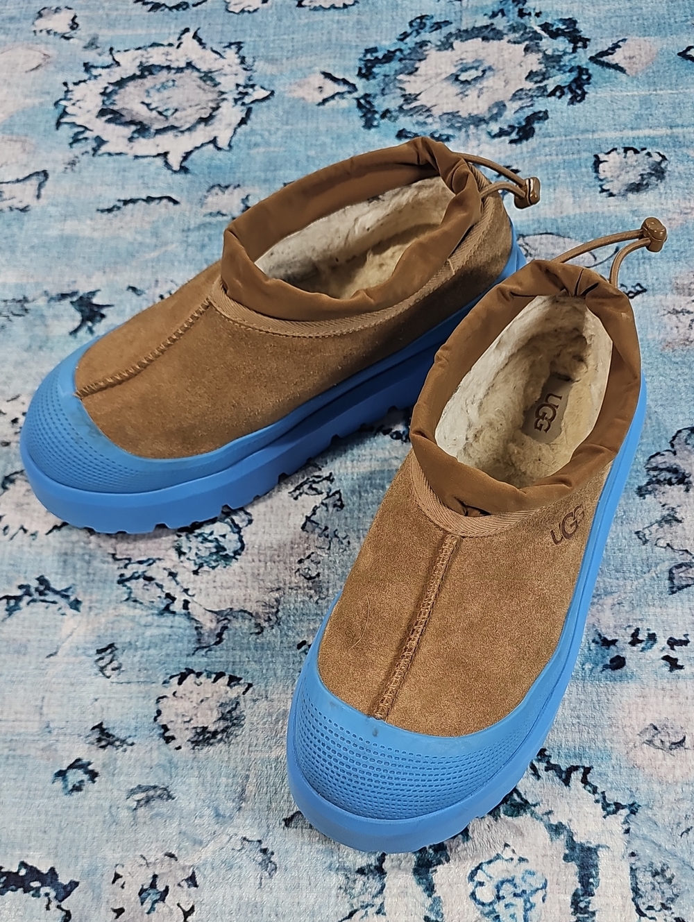 UGG Tasman Weather Hybrid Chestnut Canary Blue Suede Slippers 1144096 Mens 9